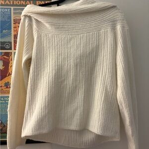 Divided White Ribbed Women's Cowl Neck Sweater